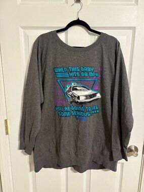 Back to the Future 88 MPH DeLorean Crewneck Sweatshirt Gray Women's 3X